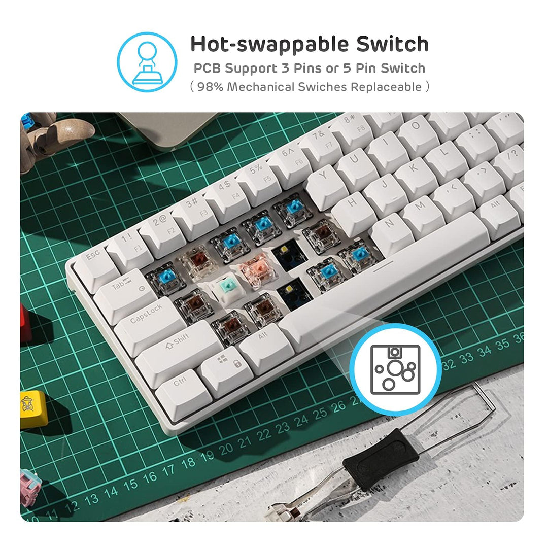 RK61 Wireless 60% Mechanical Gaming Keyboard, Ultra-Compact 60 Keys Bluetooth Mechanical Keyboard with Programmable Software (Blue Switch, White)