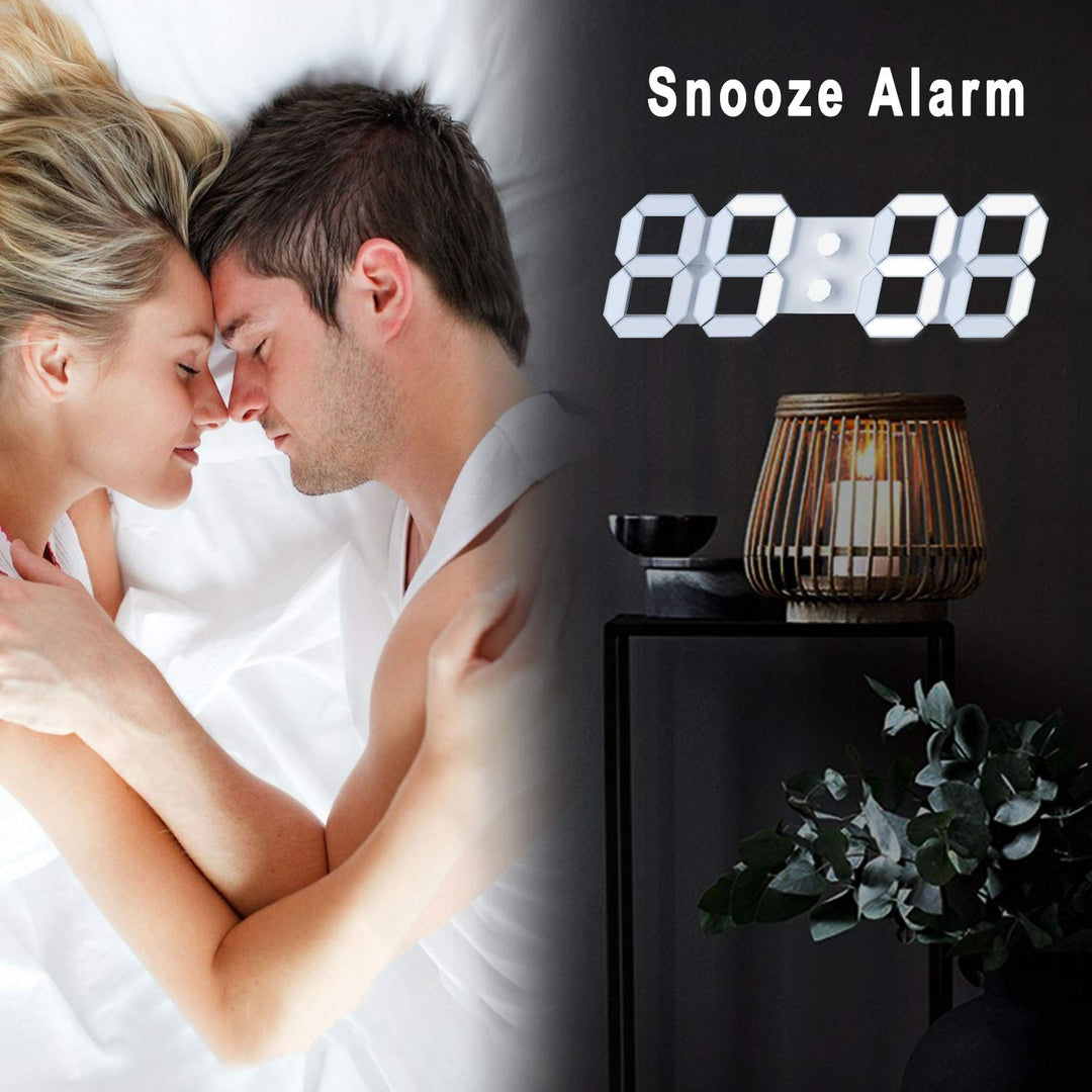 EDUP Home 3D LED Digital Wall Clock Desk Alarm Clock with Remote Control for Kitchen Bedroom Office, Fashion 9.7 LED Night Light Decor Clock Adjust Brightness 12H/24H Time Date Temperature White