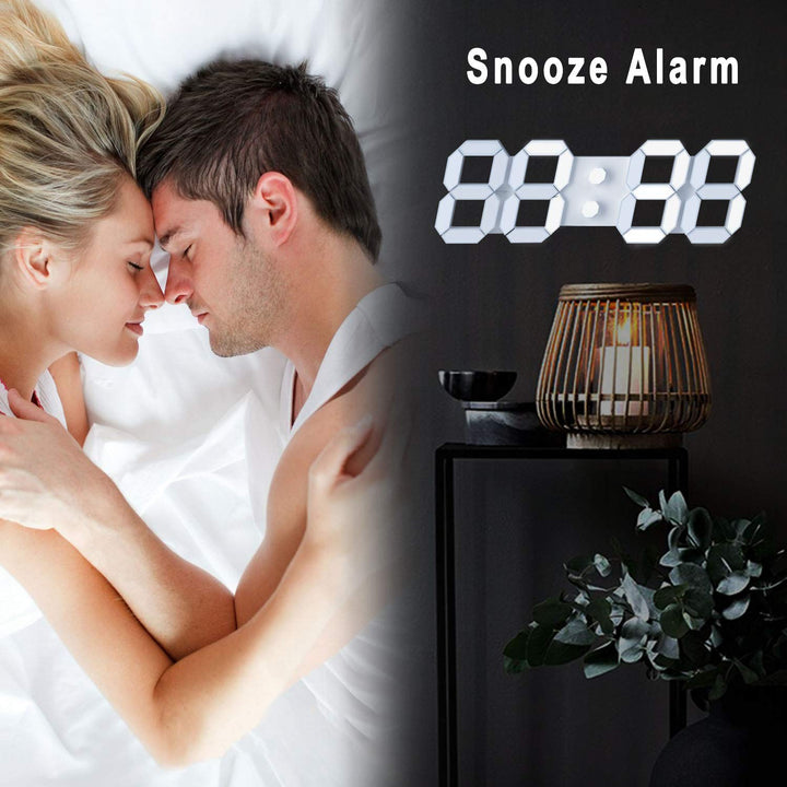 EDUP Home 3D LED Digital Wall Clock Desk Alarm Clock with Remote Control for Kitchen Bedroom Office, Fashion 9.7 LED Night Light Decor Clock Adjust Brightness 12H/24H Time Date Temperature White