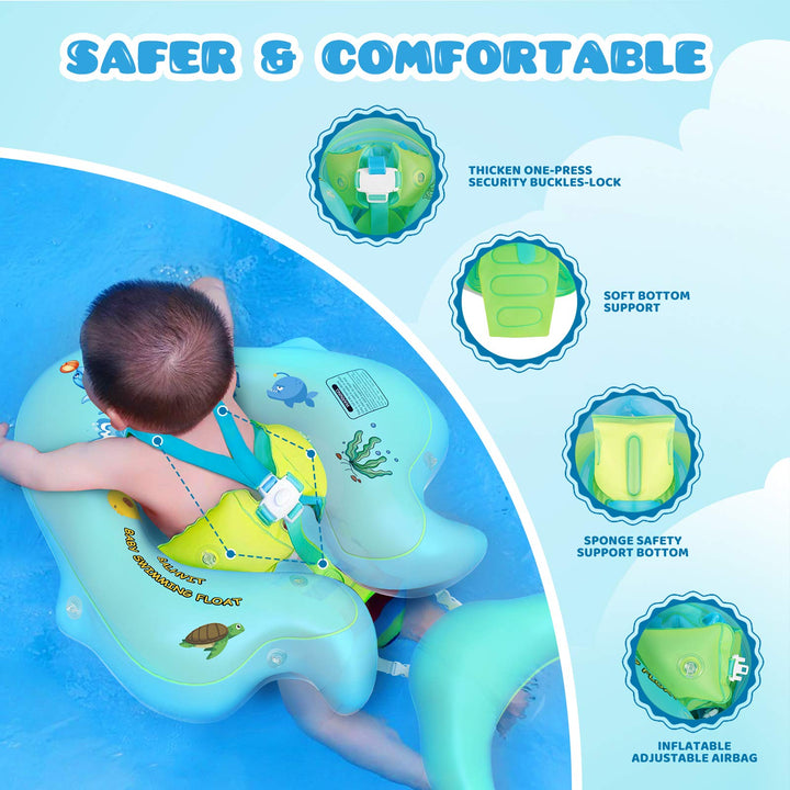 No Flip Over Baby Pool Float with Canopy UPF50+ Sun Protection, Inflatable Float with Sponge Safety Support Bottom, Fun Gifts Water Toys Accessories Baby Swim Floats for Pool 3-36 Months