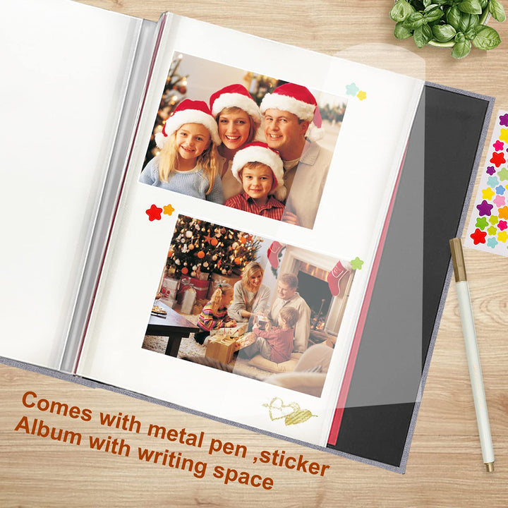 Photo Album Self Adhesive Scrapbook Album DIY Scrapbooking Book Length 13.2 x Width 12.8 (Inches) with 6pcs Metallic Pen,3pcs stickers,Grey