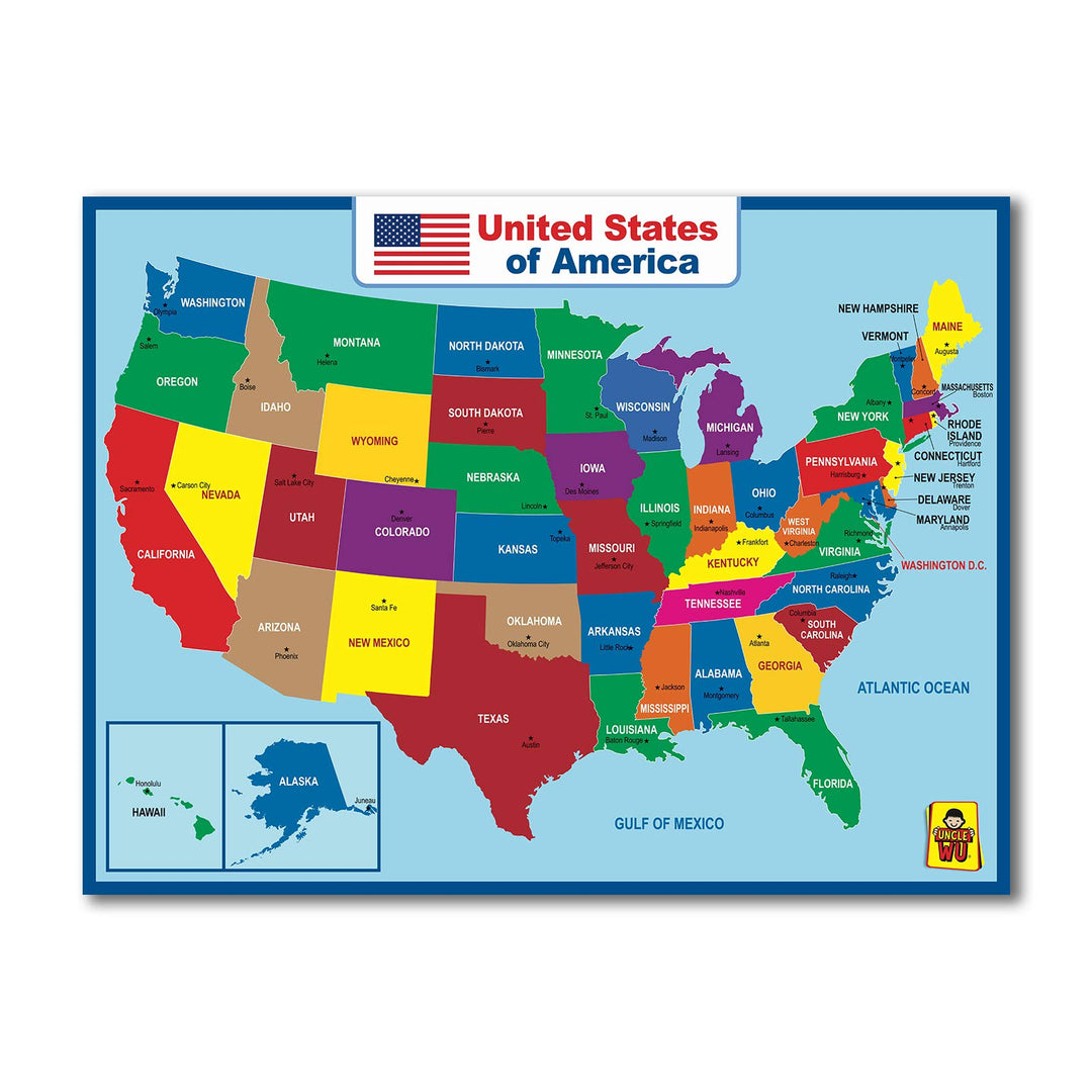 United State Map Laminated Poster -Double Side Educational Poster For Kids/Adults -18 x 24 inch Waterproof Map For Home Classroom