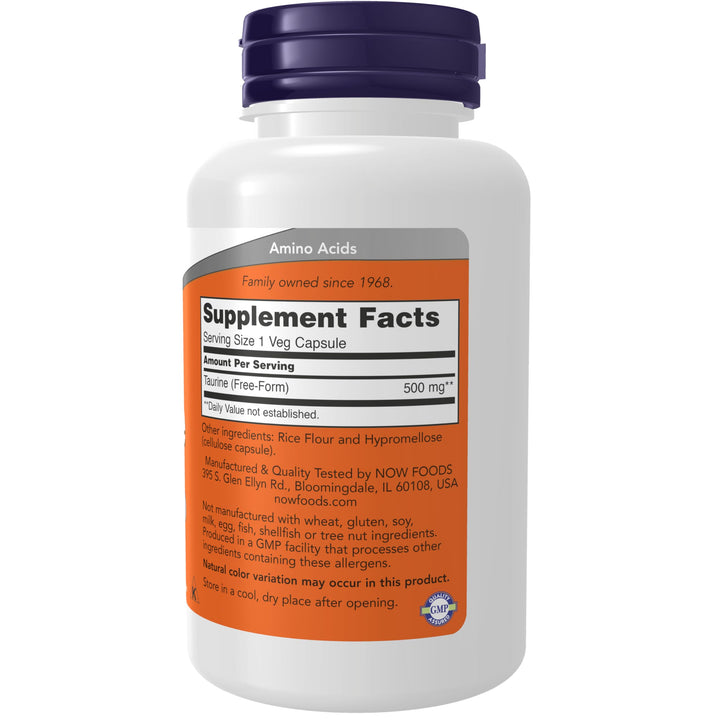 NOW Supplements, Taurine 500 mg, Nervous System Health*