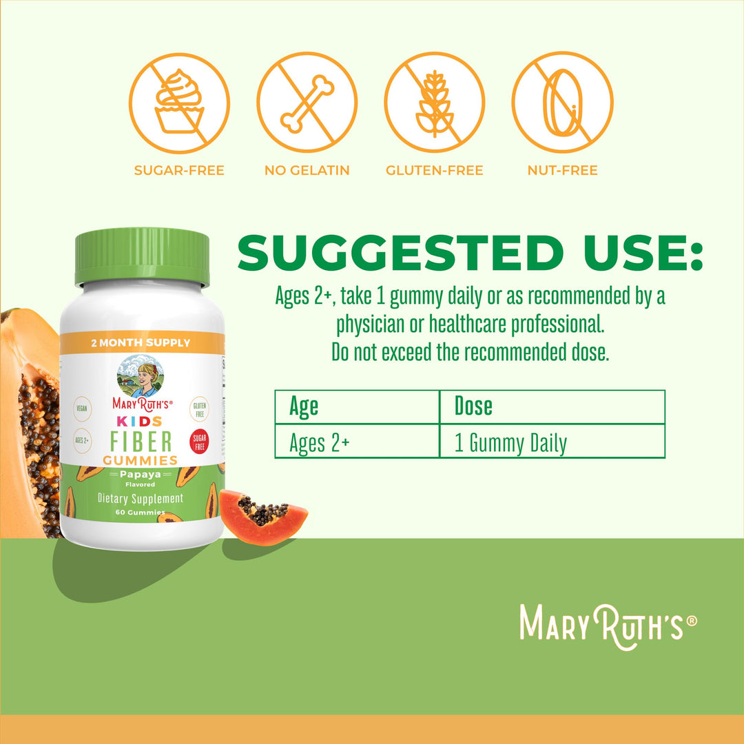 MaryRuth&#39;s Fiber Gummies for Kids | 2 Month Supply | Sugar Free | Soluble Fiber Supplement | Gut Health &amp; Digestion Support | 3g Fiber per Gummy | Vegan | 60 Count