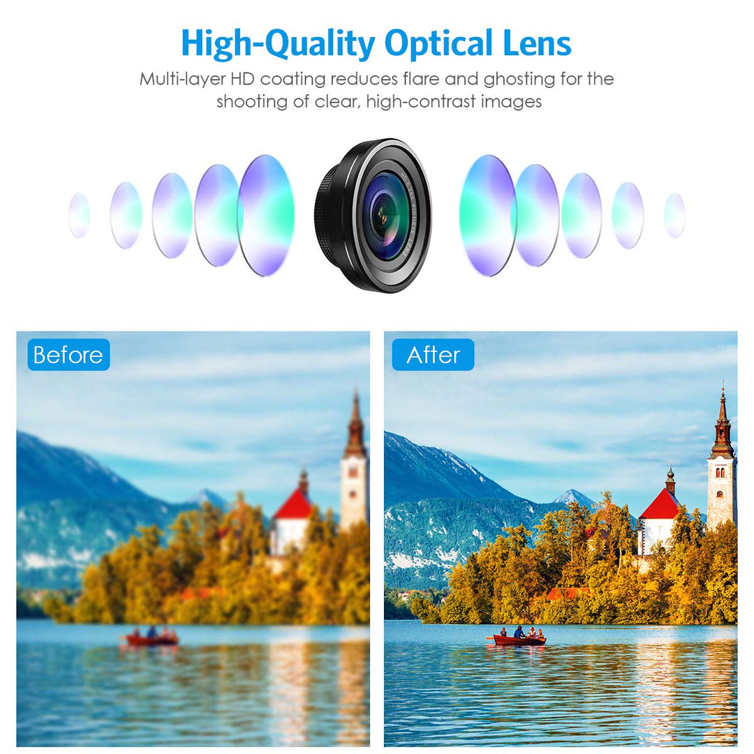 Phone Camera Lens, 0.4X Wide Angle Lens, 180 Fisheye and 10X Macro Lens (Screwed Together), Clip on Cell Phone Lens Compatible with iPhone, Smartphones, Gifts Ideal