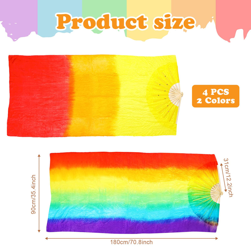 Qunclay 2 Pair Artificial Silk Bamboo Fans Veils Long B
