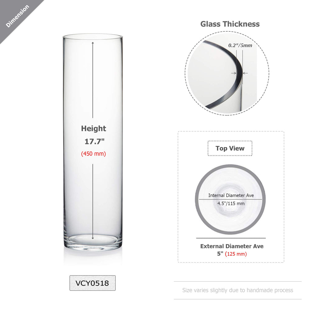 WGV Cylinder Vase, Diameter 5, Height 18, Clear Glass F