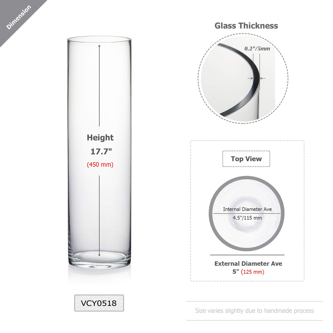WGV Cylinder Vase, Diameter 5, Height 18, Clear Glass F