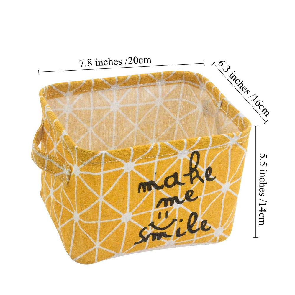 Mziart Small Foldable Canvas Storage Basket Cotton Fabr