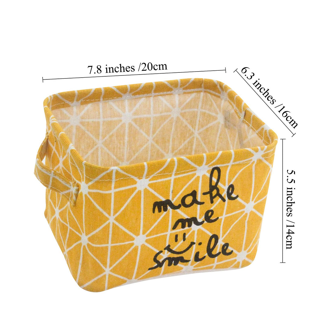 Mziart Small Foldable Canvas Storage Basket Cotton Fabr