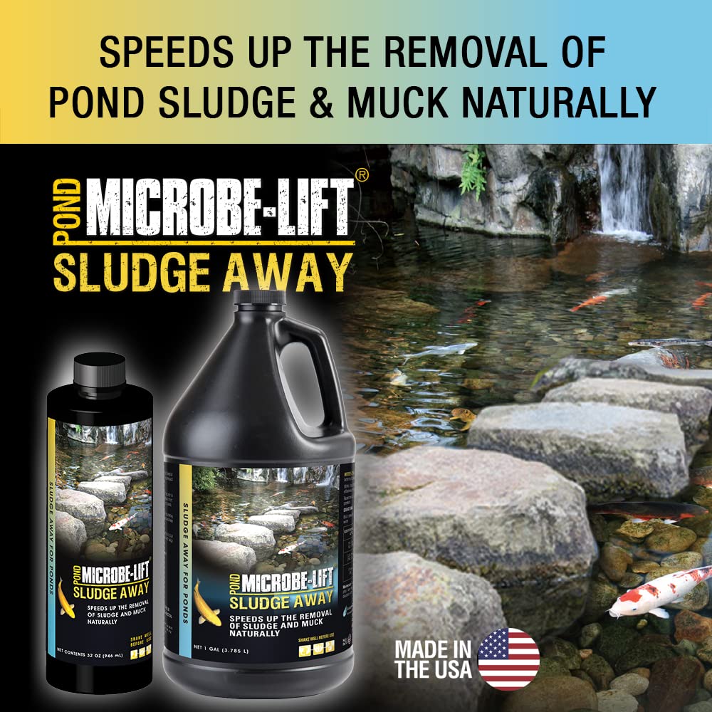 MLXSAG4 Sludge-Away Pond and Outdoor Water Garden Sludge Remover, OK for Live Koi Fish, Plant Life, and Decor, 1 Gallon