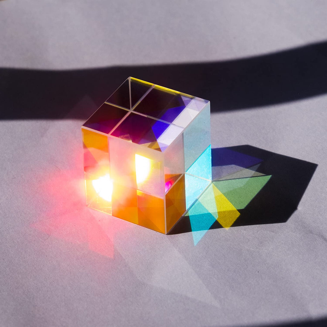 Trichroic Prism X-Cube RGB Dispersion Prism dichroic Cube, 6-Sided Polishing and Clear for Teaching of Optics, Photo Effects, and Decoration