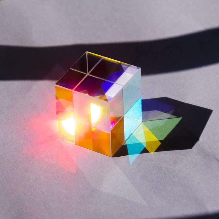 Trichroic Prism X-Cube RGB Dispersion Prism dichroic Cube, 6-Sided Polishing and Clear for Teaching of Optics, Photo Effects, and Decoration