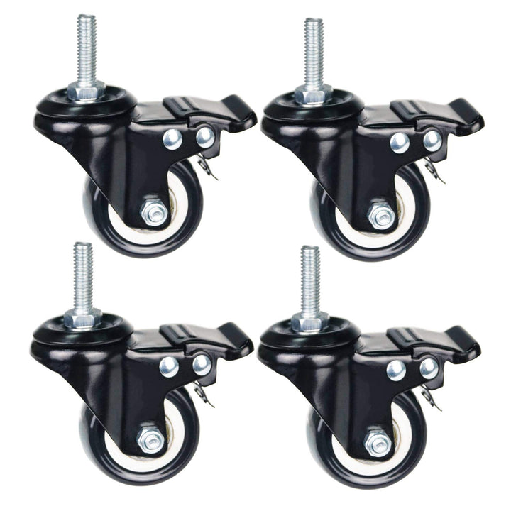 2 Inch Caster Wheels Metric Size M8×25mm Threaded Stem Casters Castors Wheels, 360 Degree Direction Double Brakes Industrial Wheel Furniture Caster for Carts and DIY Tools Pack of 4