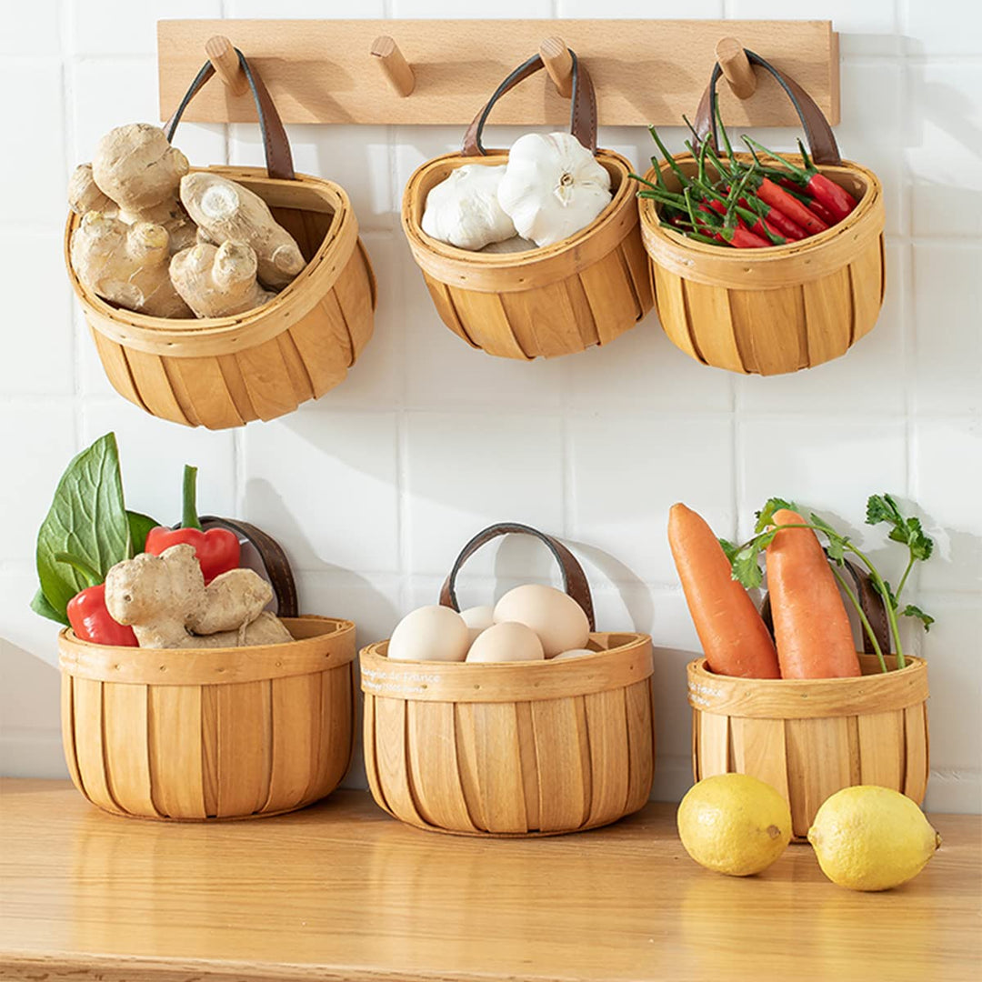 Hanging Basket Handwoven Wood Hanging Wall Basket Vegetable Fruit Storage Keeper for Potato Onion Kitchen Farm House Home Decoration