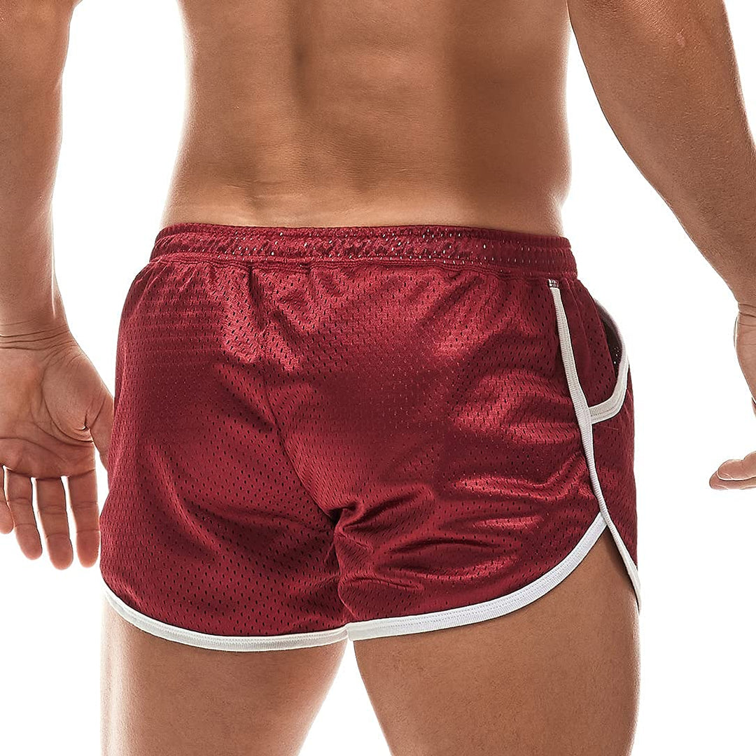 Mens Athletic Muscles Breathable Beach Mesh Shorts Gym Workout Sportswear Lounge(WineRed M)