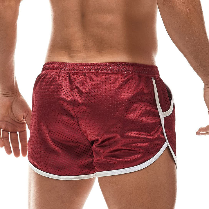 Mens Athletic Muscles Breathable Beach Mesh Shorts Gym Workout Sportswear Lounge(WineRed M)