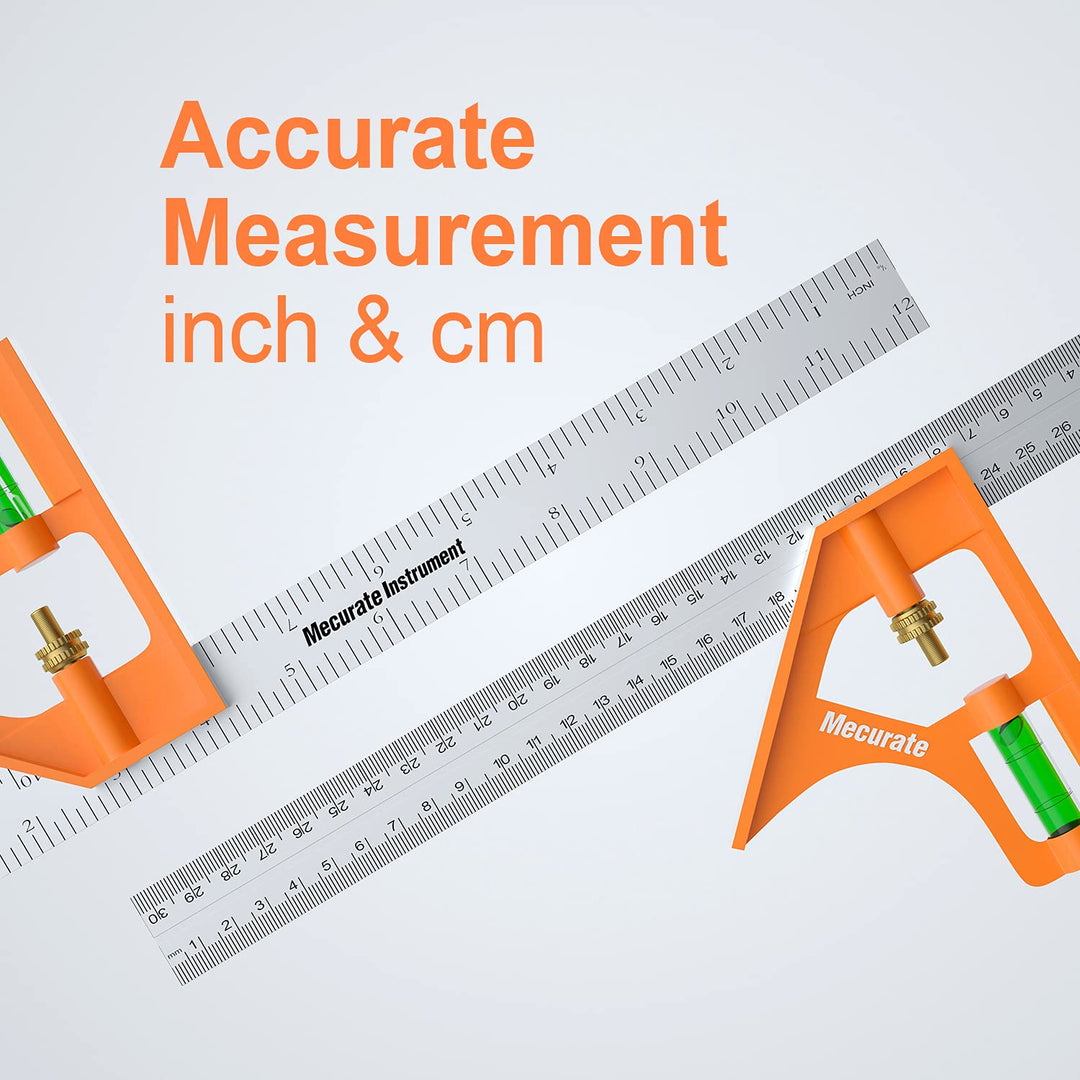 12“ Combination Square, 12 Inch 300mm Stainless Steel Combo Square for Accurate and Adjustable Woodworking Measurement with 2pcs Carpentery Pencils (12 inch)