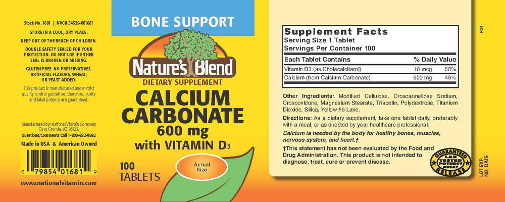 Nature's Blend Calcium Carbonate 600 mg with D3 400