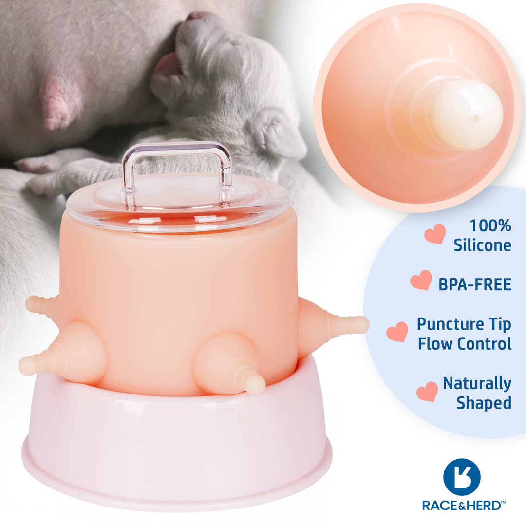 Race&amp;Herd 5 Puppy Feeders for Multiple Puppies | 3.5 oz Capacity, Silicone &amp; Rubber, Gravity-Fed, Small Dog Breed