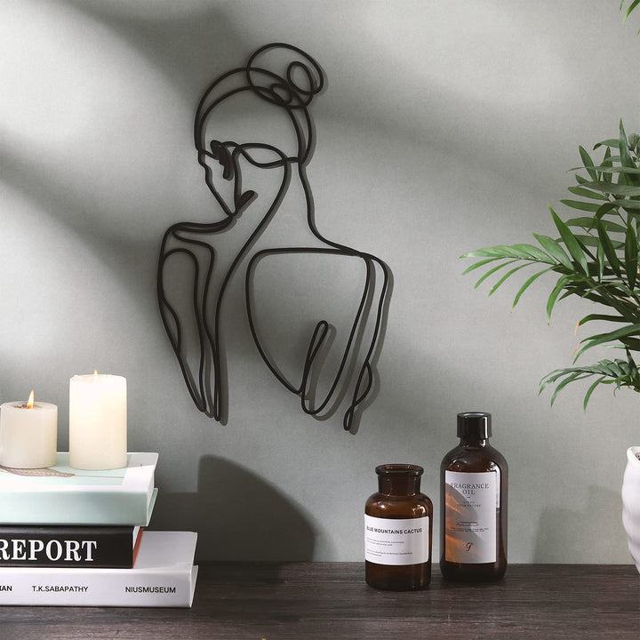 Metal Wall Art Metal Female Wall Decor Minimalist Female Body Wire Art Decor Abstract Metal Wall Art for Bedroom Bathroom Living Room Home Wall Decor, 13.8 x 11.8 Inch(Black,Cute Style)