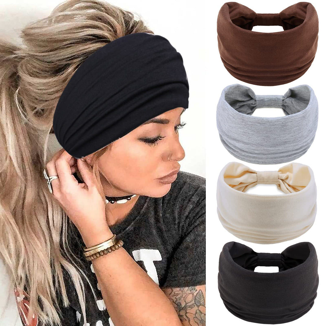 4 Pack Women Elastic Turban Head Wrap Headband Twisted Hair Band H1 (4 Color Pack F)