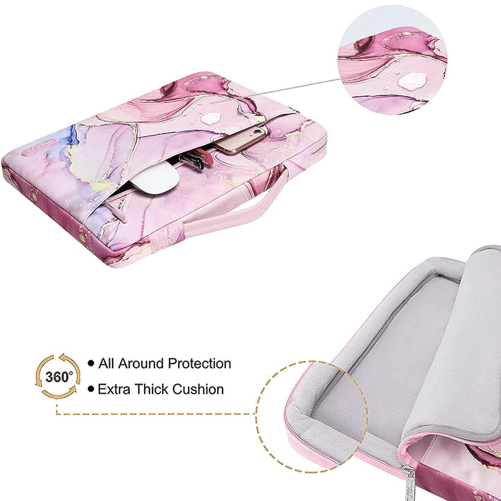 MOSISO 360 Protective Laptop Sleeve Bag Compatible with MacBook Air 15 inch M2 A2941 2023 / Pro 16 inch 2023-2019 M3 A2991 M2 A2780 M1 A2485 A2141, 15-15.6 inch Notebook with Belt Marble MO-MBH216