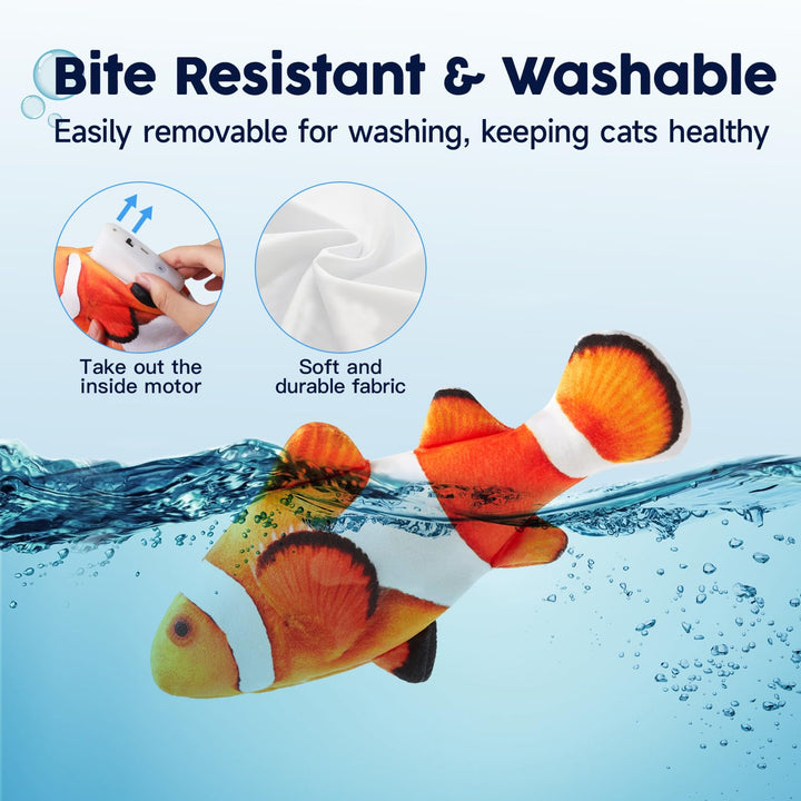Cat Toys Flopping Fish with SilverVine and Catnip, Moving Kitten Kicker, Floppy Wiggle Clownfish for Small Dogs, Motion Kitty Interactive Exercise, 10.5 Inches