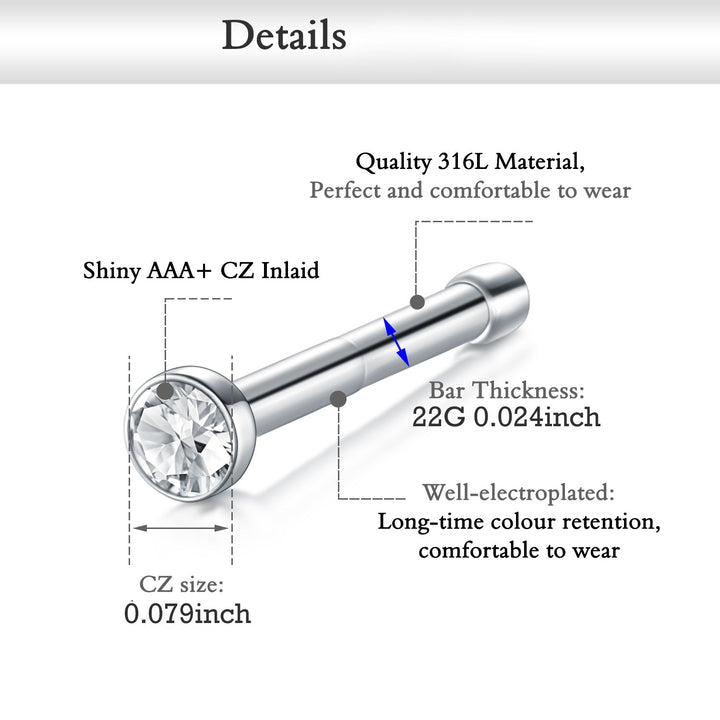 22G Nose Rings Stainless Steel Nose Rings Hoop Tiny L Shape Nose Studs Small Nose Bone Colorful Pack for Women Men 17-39 Pcs