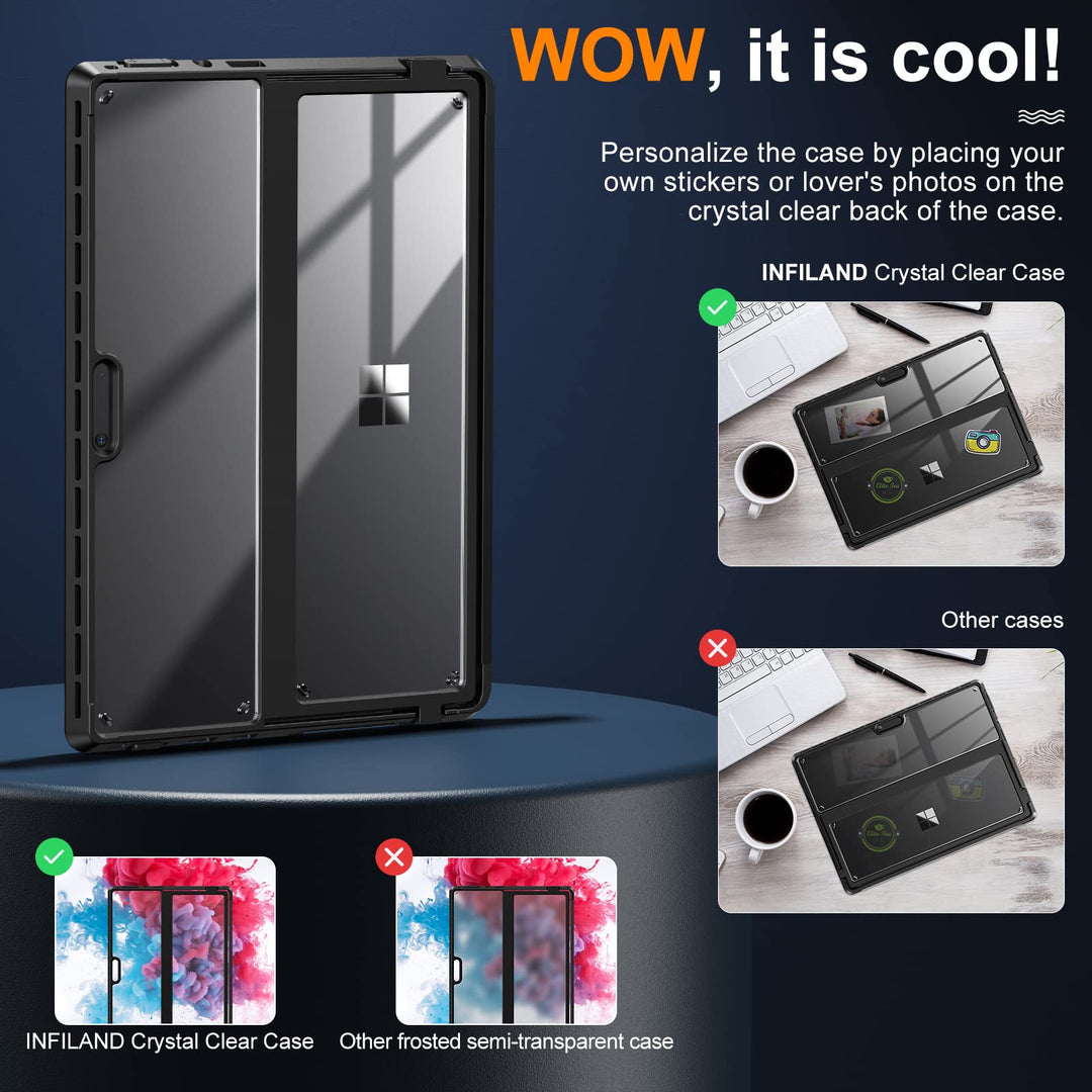 Case Compatible with Microsoft Surface Pro 8, High Clear Transparent Shockproof Robust Portable Protective Case Multi-Angle Adjustable Stand for Surface Pro 8 13 Inch 2021 Tablet, Black