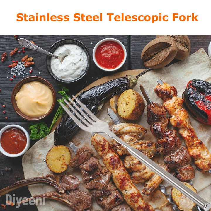 Stainless Steel Dinner Fork,BBQ Telescopic Extendable D
