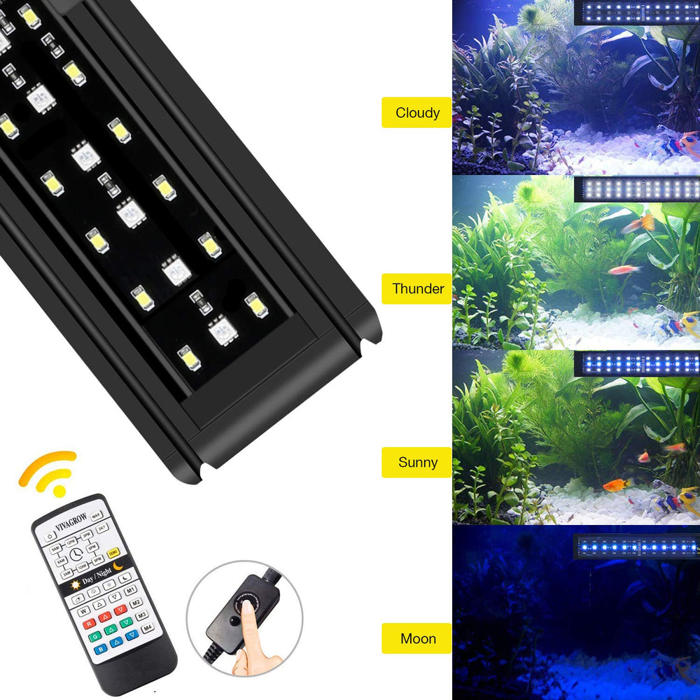 Aquarium LED Light, Full Spectrum Fish Tank Clip on Light with Remote, Color Changing Lighting for Reef Coral Aquatic Plants and Fish Keeping (16W(20.4 inch))