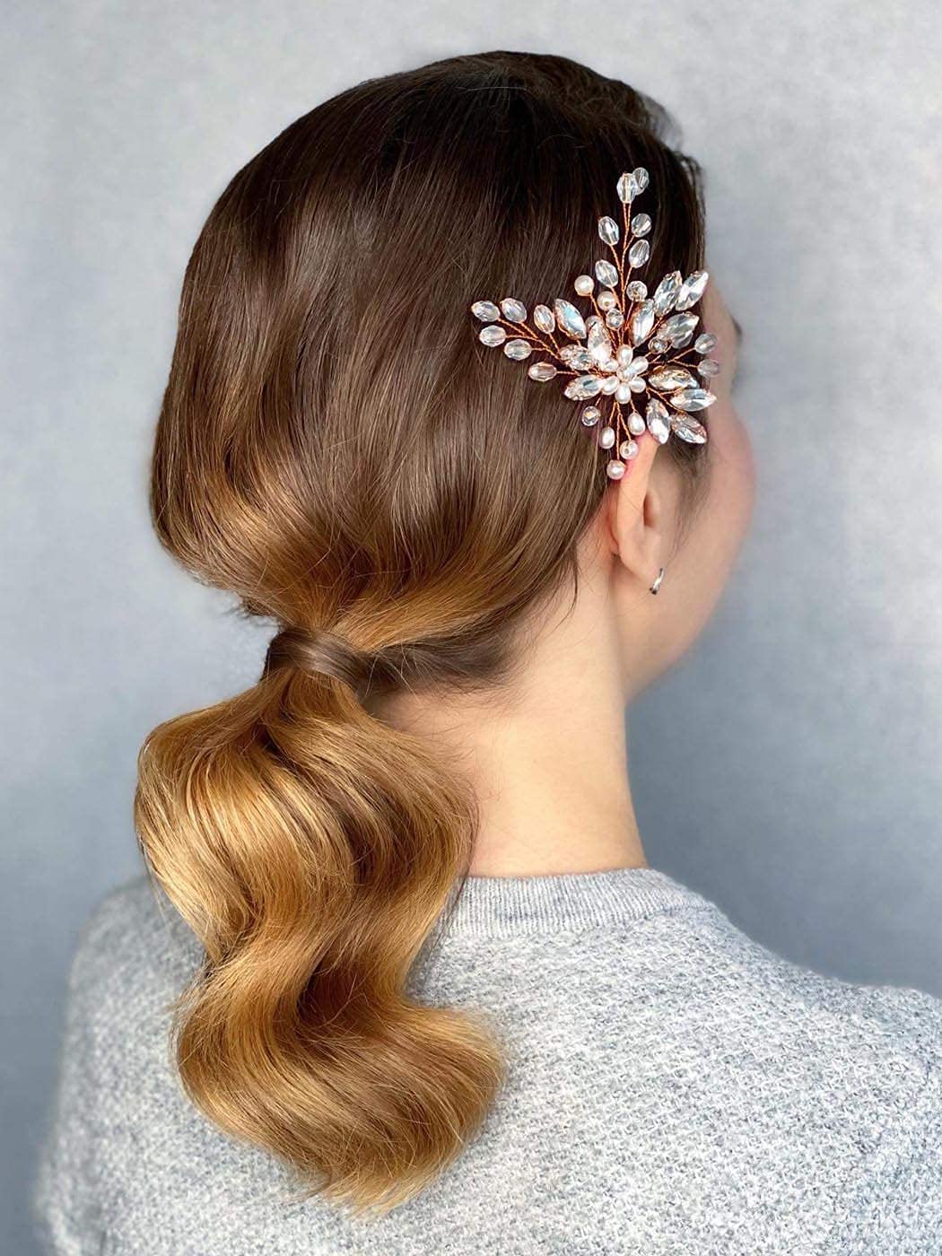 Bride Wedding Rhinestone Hair Pins Crystal Bridal Hair Pieces Wedding Hair Accessories for Women and Girls (Rose Gold)