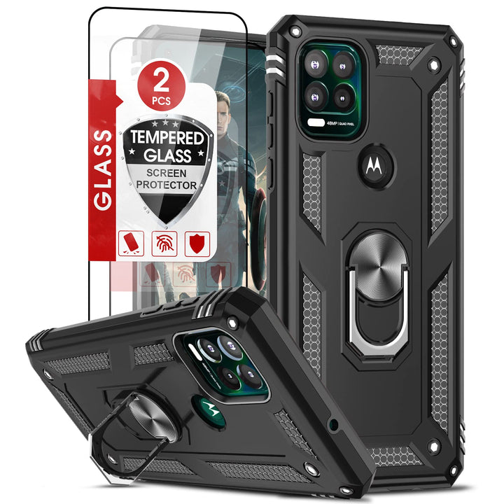 for Military-Grade Moto G Stylus 5G Phone Case 2021 with Magnetic Ring Kickstand &amp; 2 Tempered Glass Screen Protectors - Black