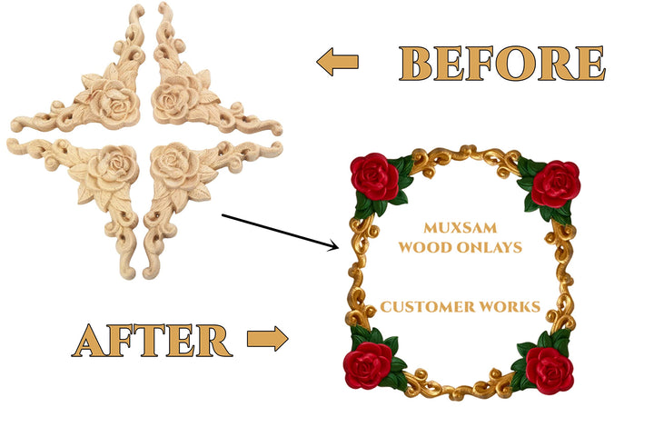 4Pcs Rose Carved Appliques Onlays Crafts Addition, 12x1