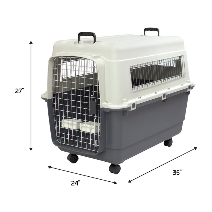 Plastic Kennels Rolling Plastic Airline Approved Wire Door Travel Dog Crate, X-Large, Gray