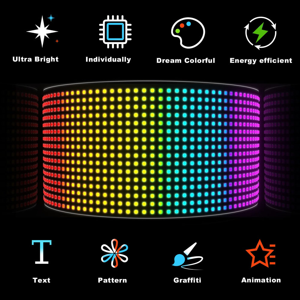 RAYHOME Scrolling Bright Advertising LED Signs, Flexible USB 5V LED Car Sign Bluetooth App Control Custom Text Pattern Animation Programmable LED Display for Store Car Bar Hotel (15''x4'')