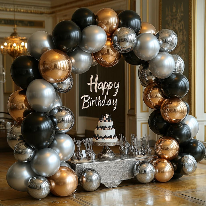 Black Silver Confetti Latex Balloons,60pcs 12 inch Black White Silver Metallic Chrome and Silver Confetti Balloons for Birthday, Baby Shower, Wedding, and Silver Theme Party Decoration
