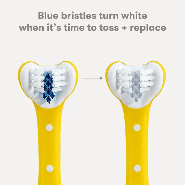 Frida Baby Triple-Angle Toothhugger Training Toddler Toothbrush | Toddler Toothbrush 2 Years and Up, Cleans All Sides at Once | Yellow