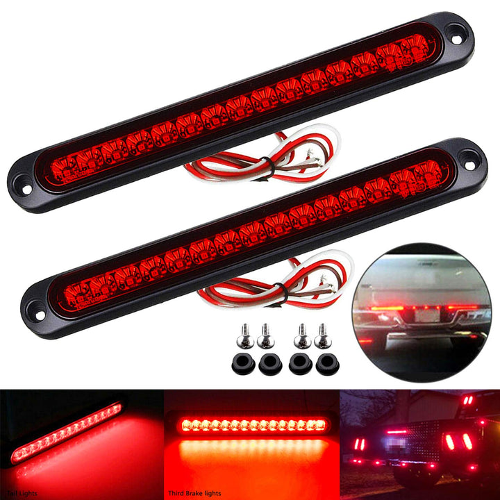 2 Pack 10 15 LED Trailer Identification Light 9 to 30-volt, LED Stop Turn Tail Light Assembly Third Brake Bar Strip Rear Marker Light IP67 Waterproof for Heavy Duty Marine Boats Trucks Pickups