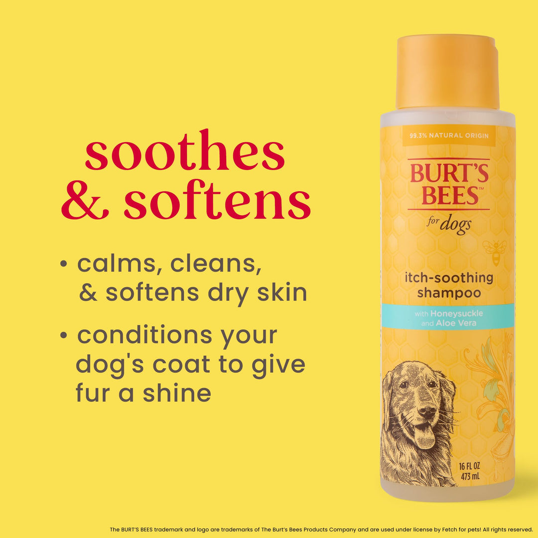 Burt&#39;s Bees for Pets Itch Soothing Shampoo with Honeysuckle, 95% Natural Origin Formulas, Dog Shampoo for Itchy Dogs, Dog Shampoo Itchy Skin Relief, 16 oz