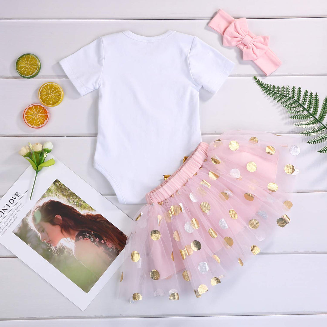 Baby Girl 1st Birthday Cake Smash Toddler Girl Miss Onederful Romper Tutu Skirt with Headband Clothes Set