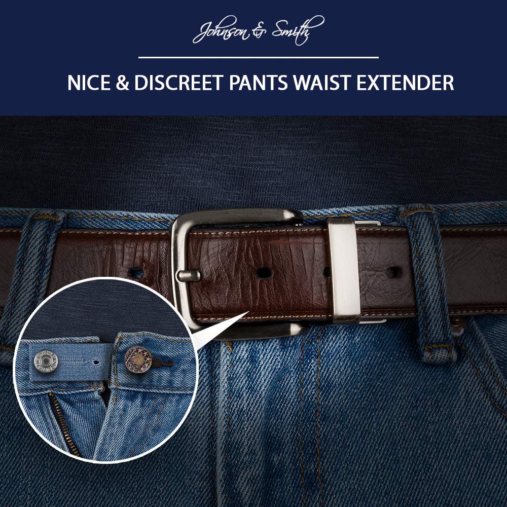 Waistband Extenders by Johnson &amp; Smith | Button Extender for Pants | Denim Material | Pack of 5 Shades | Premium Metal Buttons | 2 Button Holes | Button Extender for Jeans