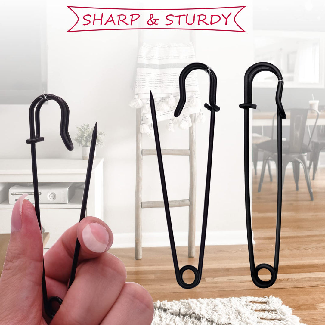 Safety Pins (Upgraded), 4 Large Safety Pins Pack of 15 for Clothes Leather Canvas Blankets Crafts Skirts Kilts, Extra Large Safety Pin Heavy Duty Safety Pins (Black)