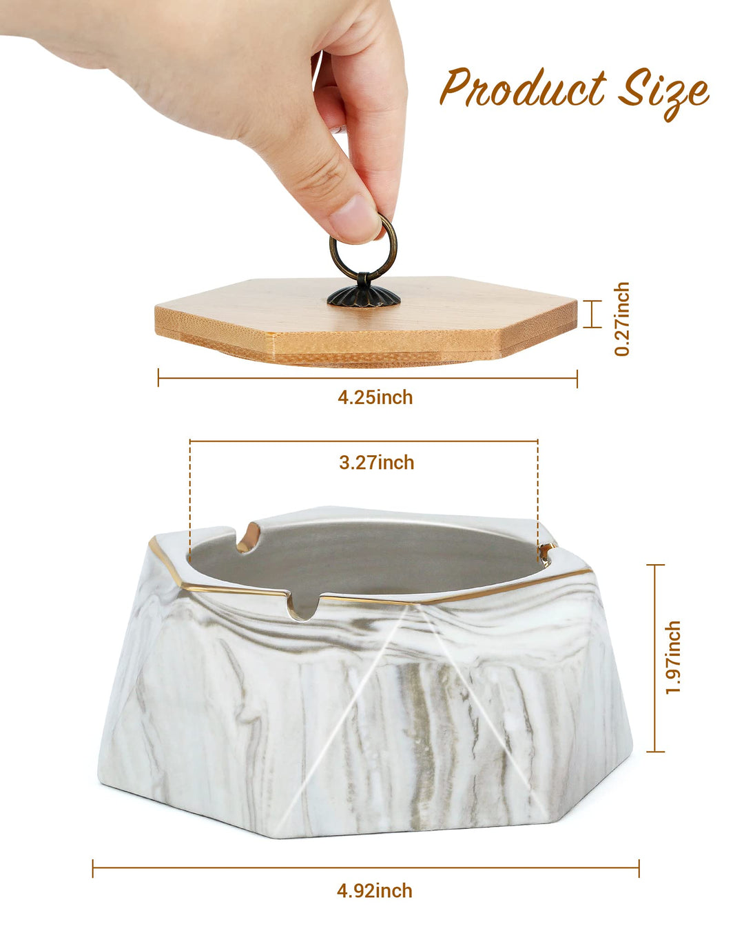 ashtrays for Cigarettes, Pink Marble Ceramic ash Tray with lid,Outdoor Ashtray,Desktop Smoking Ash Tray for Home Office Decoration -Pink Gray (Shi Huang)