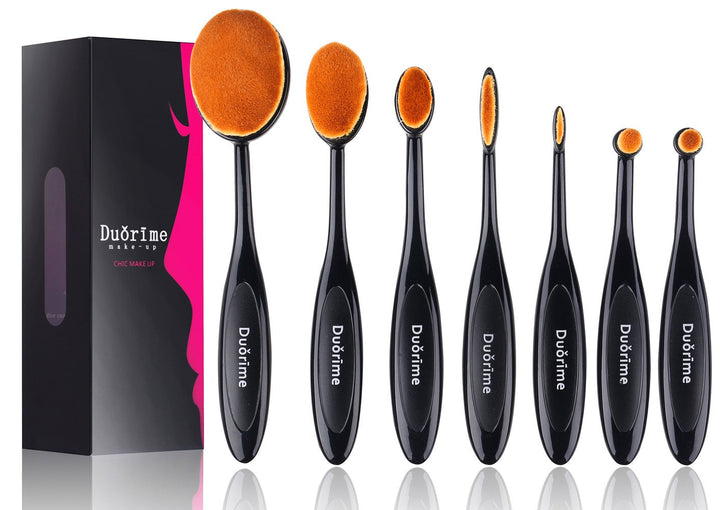 New 7Pcs Black Oval Toothbrush Makeup Brush Set Cream Contour Powder Concealer Foundation Eyeliner Cosmetics Tool
