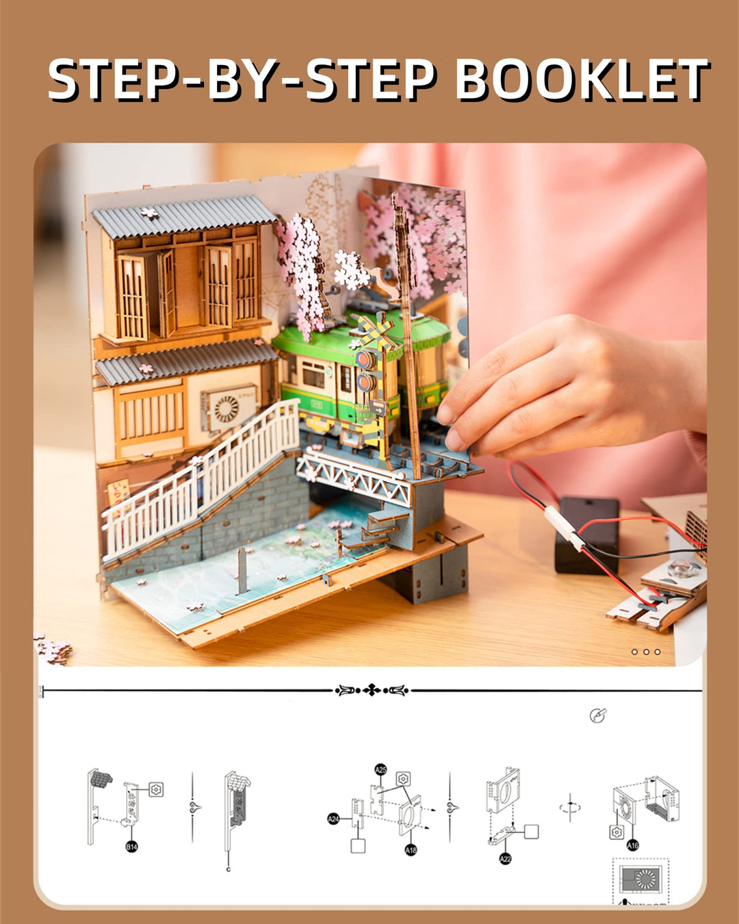 LED Book Nook Kit-Decorative Bookend Stand-3D Wooden Puzzle for Adults-Bookshelf Insert Booknook-Room Decor for Teen Girls Boys Women Men