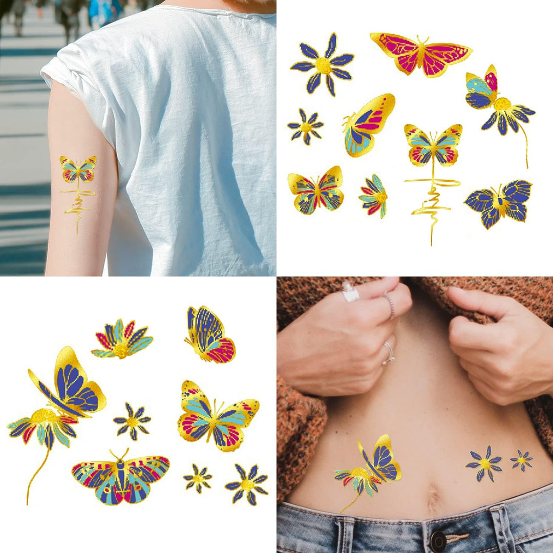 115 Styles Metallic Glitter Butterfly Temporary Tattoos, Long Lasting Butterfly Tattoo Stickers for Girls Women, Butterfly Party Decorations Supplies Favors (6 Sheets)