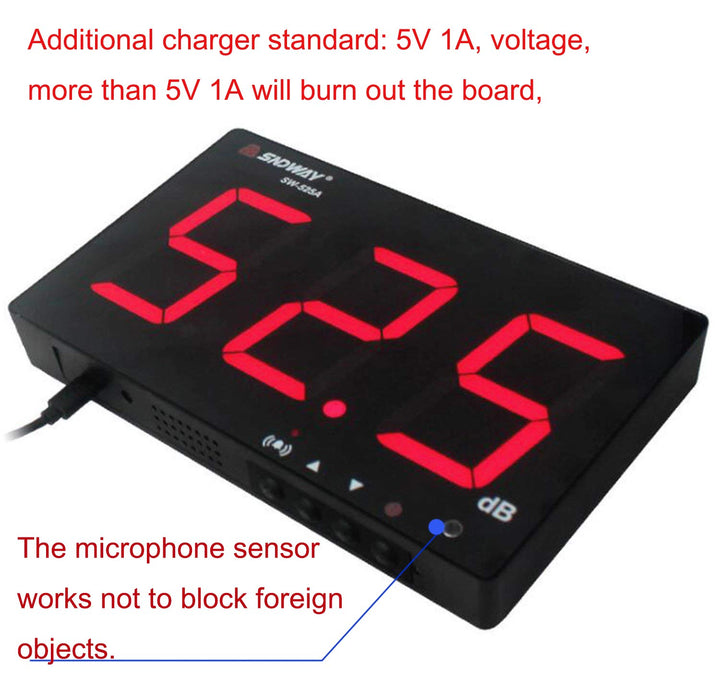 SW-525A 30-130dB Digital Sound Level Meter with Large LCD Display Noise Meter Decibel Wall Mounted Hanging (525A)