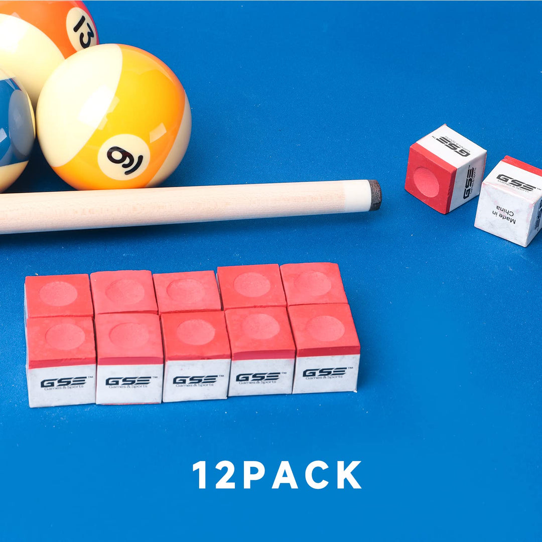 GSE Games &amp; Sports Expert 12-Pack Billiard/Pool Cue Chalks, Billiard Pool Table Accessories for Home/Tournament Use (Red)